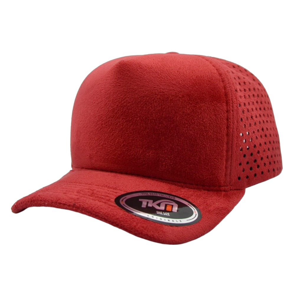 Boné 5 Painéis Camurça Furadinho Vermelho - Cód 1326