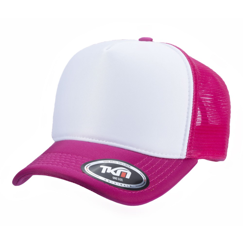 Boné Trucker Poliéster Pink com frente Branca - Cód 220