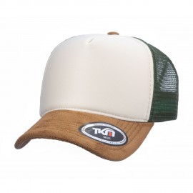 Boné Trucker Poliéster Tricolor HOPS 1 (Frente Bege, Aba Caramelo, Tela Musgo)  - Cód 242