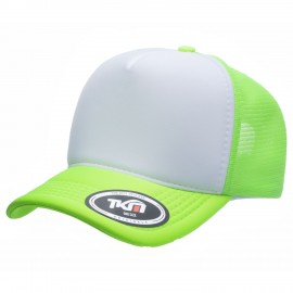 Boné Trucker Poliéster Verde Fluor com frente Branca - Cód 244